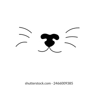 Vector aislado nariz de gato con bigotes bozal línea de contorno incoloro blanco y negro fácil dibujo