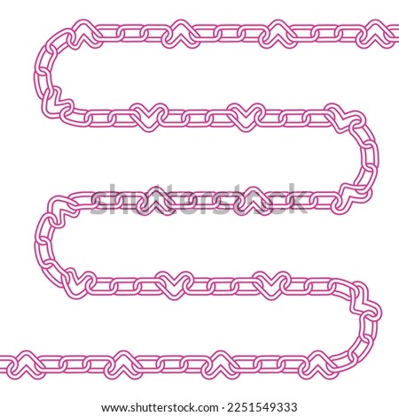 Vector isolated chain with heart link element Linear madenta shape islated on white background. 90s emo decor element