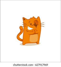 Vector isolated character. Cartoon charismatic and happy cat rubbing hands.