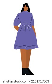 Vector isolated character. Girl in a purple dress. Flat illustration.