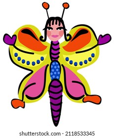 Vector isolated childish illustration of butterfly. Colorful concept.