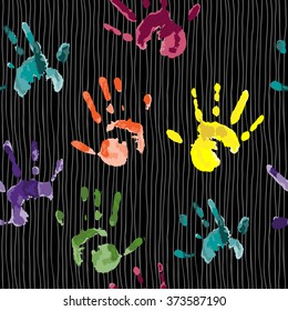 Vector isolated children hand prints - bright seamless pattern for your design