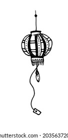 Vector isolated Chinese flashlight, hand-drawn in the style of doodles, an excellent design for any purpose. Japanese icon on a white background with a black outline. hanging lantern in the shape 