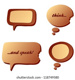 Vector isolated chocolate speech and think bubbles, chat or dialog bubbles