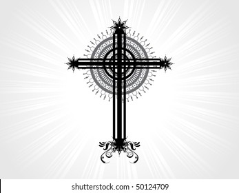 cruz cristiana aislada vectorial con fondo de rayos grises