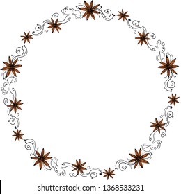 Vector isolated circle frame template  - with decor elements and anise stars