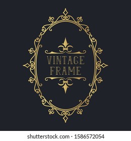 Vector isolated classic ornate golden border. Vintage invitation card. Elegant oval gold  royal frame.