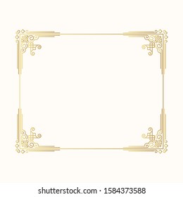 Vector isolated classic victorian golden frame. Hand drawn wedding gold vintage border.