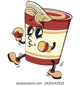 vector isolated clip art illustration of cute instant noodles cup mascot practicing boxing wearing boxing gloves, work of handmade