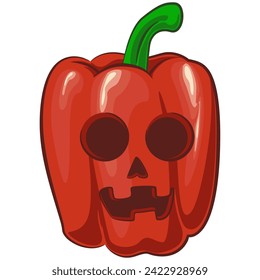vector isolated clip art illustration of cute red paprika cartoon for halloween, work of handmade