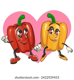 vector isolated clip art illustration of cute bell peppers mascot, work of handmade