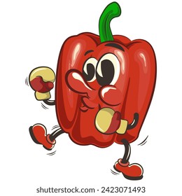 vector isolated clip art illustration of cute bell peppers mascot practicing boxing wearing boxing gloves, work of handmade