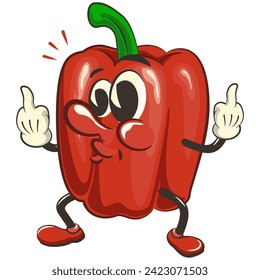 vector isolated clip art illustration of cute bell peppers mascot raising two middle fingers, work of handmade