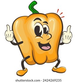 vector isolated clip art illustration of cute yellow bell peppers mascot raising two middle fingers, work of handmade
