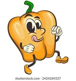 Vektor isolierte Clip Art Illustration von niedlichen gelben Paprika Maskottchen fröhlich tanzen, Werk von Hand gemacht