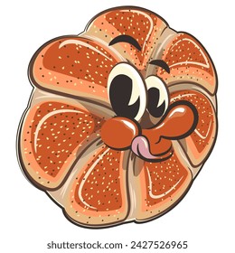 vector isolated clip art illustration of delicious cute bagel rolls mascot 