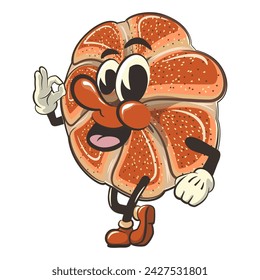 vector isolated clip art illustration of cute bagel rolls mascot giving an okay sign, work of handmade