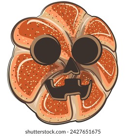 vector isolated clip art illustration of cute bagel rolls mascot for halloween