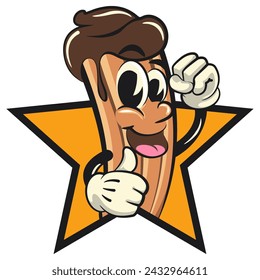 ilustración aislada del vector del clip art de la mascota de la historieta del churro fuera de una estrella con los pulgares hacia arriba, trabajo de hecho a mano