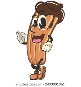 ilustración aislada del clip art del vector de la mascota de la historieta del churro que da un signo aceptable, trabajo de hecho a mano