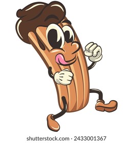 ilustración aislada del clip art del vector de la mascota de la historieta del churro que baila alegremente, trabajo de hecho a mano