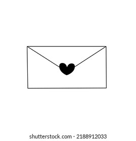 Vector isolated closed sealed envelope with heart stamp colorless black and white contour line easy drawing