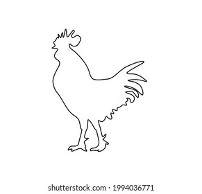 Vector isolated cock rooster line contour drawing. Cock shape closed line sketch.