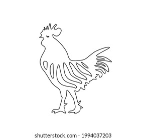 Vector isolated cock rooster line contour drawing laser cutting