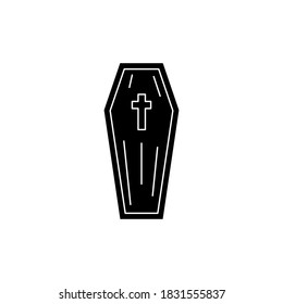 Vector isolated coffin. Halloween item icon. Casket silhouette. 