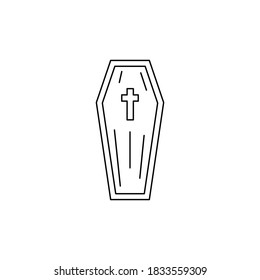 Vector isolated coffin. Halloween line art icon. Casket silhouette. Dia de los muertos symbol