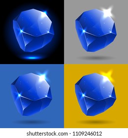 vector isolated collection of bright colorful realistic crystals on the different background. Magic jewels for mobile game design or user interface. Shiny truncated cubes