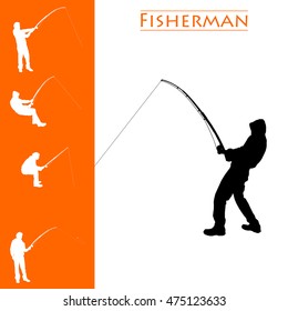 Vector isolated collection of different fisherman silhouettes