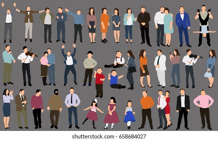 Vector, isolated, collection isometric people, flat style