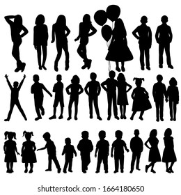 vector, isolated, collection, kids silhouettes set