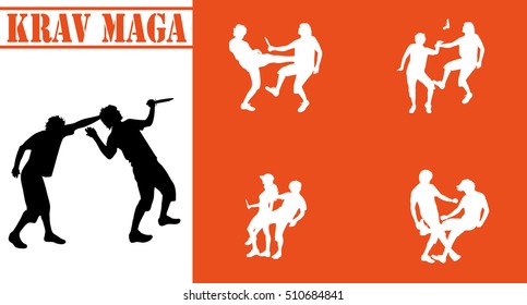 Vector isolated collection of krav maga silhouettes