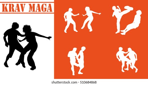 Vector isolated collection of krav maga silhouettes