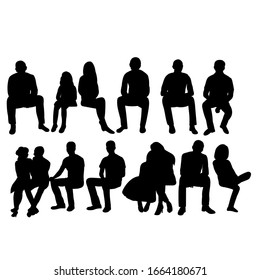 vector, isolated, collection, set of silhouettes of people sitting