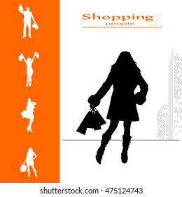 Vector isolated collection of shopping people silhouettes