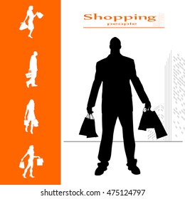 Vector isolated collection of shopping people silhouettes