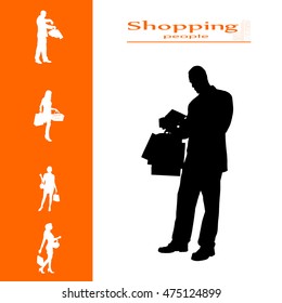 Vector isolated collection of shopping people silhouettes