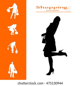 Vector isolated collection of shopping people silhouettes