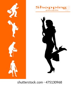 Vector isolated collection of shopping people silhouettes