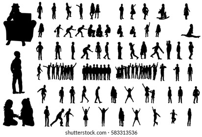 vector isolated collection of silhouettes of children