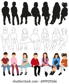 Vector Isolated Collection Silhouettes Children Sitting Stock Vector ...