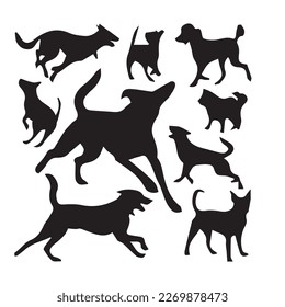 vector isolated collection of silhouettes of dogs