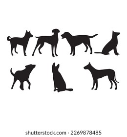 vector isolated collection of silhouettes of dogs