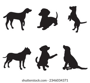 vector isolated collection of silhouettes of dogs
