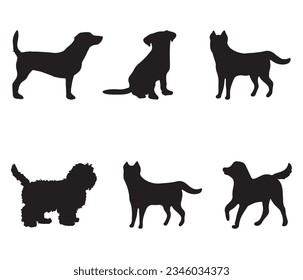 vector isolated collection of silhouettes of dogs