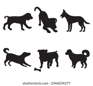 vector isolated collection of silhouettes of dogs