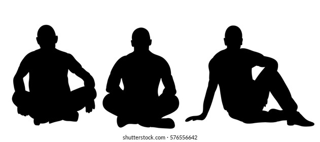 vector, isolated collection of silhouettes of men sit